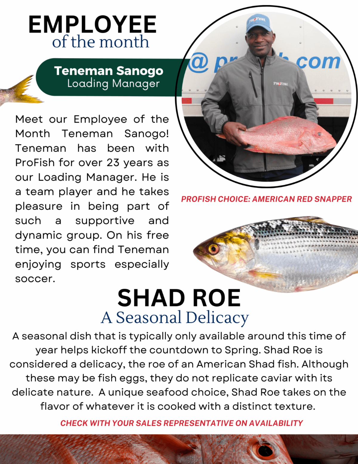 Teneman Sanogo, Loading Manager, holding an American Red Snapper — Employee of the Month feature