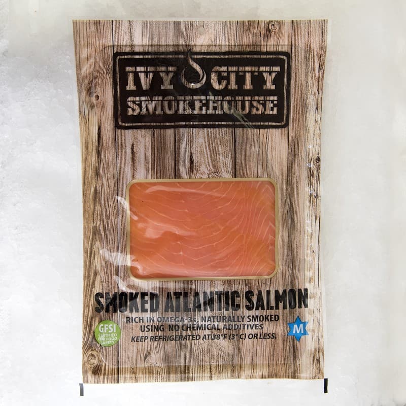 Cold-smoked Atlantic salmon, sliced